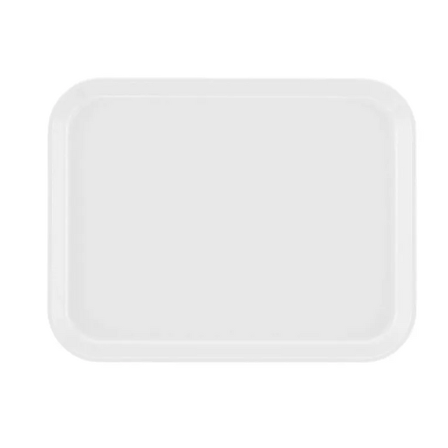 A plain, rectangular white Camtray with rounded corners and slightly raised edges, shown on a white background. Made from high-impact fiberglass, this tray is dishwasher safe and features a simple, smooth surface.