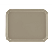 A rectangular beige Camtray with rounded corners, raised edges, and a smooth, matte surface. This high-impact fiberglass tray is placed on a plain white background, with no other objects or decorations present.