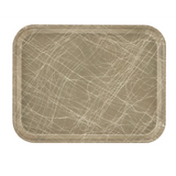 A rectangular brown Camtray, crafted from high-impact fiberglass, with rounded corners and numerous light-colored scratches crisscrossing its surface. Heavy use is evident. The tray is photographed against a plain white background.