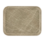 A rectangular brown Camtray, crafted from high-impact fiberglass, with rounded corners and numerous light-colored scratches crisscrossing its surface. Heavy use is evident. The tray is photographed against a plain white background.