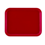 A rectangular, solid red Camtray with slightly curved edges and rounded corners, shown from above on a plain white background. The high-impact fiberglass tray is empty and has a glossy, dishwasher safe surface.
