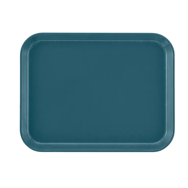 A rectangular, teal-colored Camtray with rounded corners and slightly raised edges is shown against a plain white background. This high-impact fiberglass tray has a smooth, matte finish and appears empty, viewed from above.