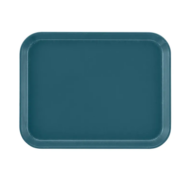 A rectangular, teal-colored Camtray with rounded corners and slightly raised edges is shown against a plain white background. This high-impact fiberglass tray has a smooth, matte finish and appears empty, viewed from above.