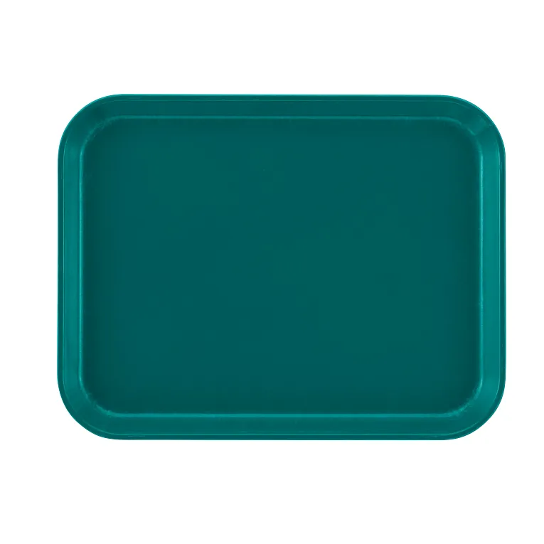 A rectangular teal Camtray with slightly rounded corners and a raised edge, crafted from high-impact fiberglass. The smooth, unadorned surface is dishwasher safe and set against a plain white background.