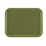 A rectangular, olive green Camtray with rounded edges and a flat surface, pictured on a plain white background. This high-impact fiberglass tray has a smooth finish, no handles or extra features, and is dishwasher safe for easy cleaning.
