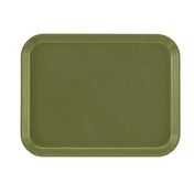 A rectangular, olive green Camtray with rounded edges and a flat surface, pictured on a plain white background. This high-impact fiberglass tray has a smooth finish, no handles or extra features, and is dishwasher safe for easy cleaning.