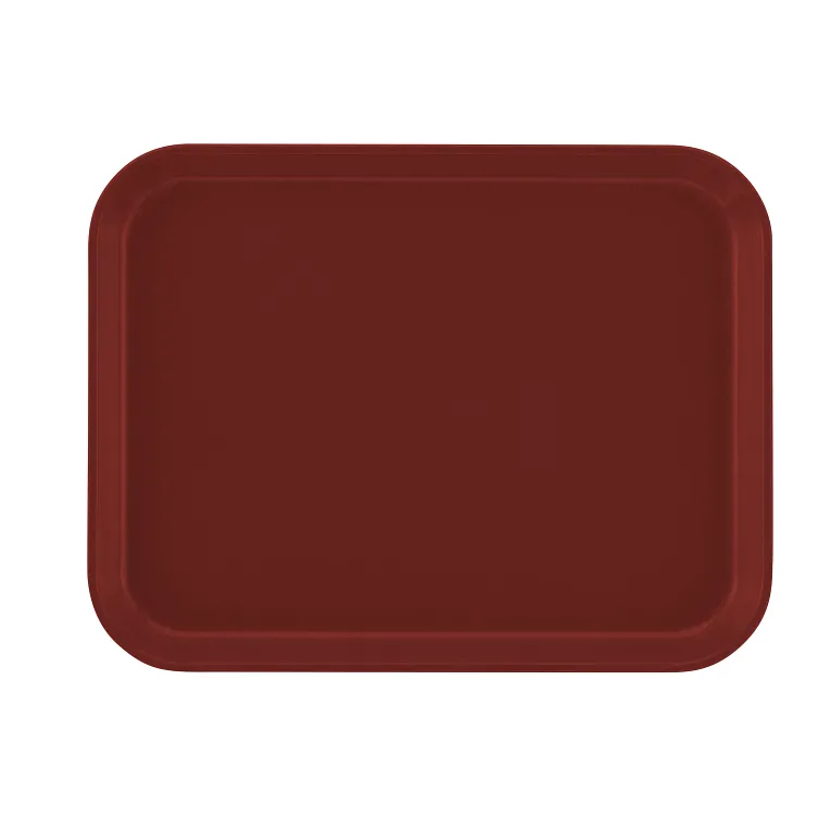 A rectangular, dark red Camtray with rounded corners is centered on a plain white background. The high-impact fiberglass tray has a raised rim and a smooth, solid surface with no visible texture or patterns.