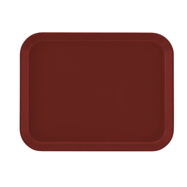 A rectangular, dark red Camtray with rounded corners is centered on a plain white background. The high-impact fiberglass tray has a raised rim and a smooth, solid surface with no visible texture or patterns.