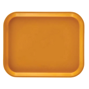 A Camtray rectangular tray with rounded corners, shown from above. Made of high-impact fiberglass, it features raised edges and a solid mustard yellow color. The dishwasher safe tray is set against a plain white background.
