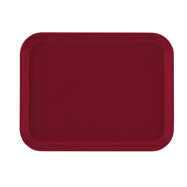 A rectangular, deep red Camtray with rounded corners and a slightly raised edge is centered on a plain white background. The tray, made from high-impact fiberglass, features a smooth, matte finish and is dishwasher safe.