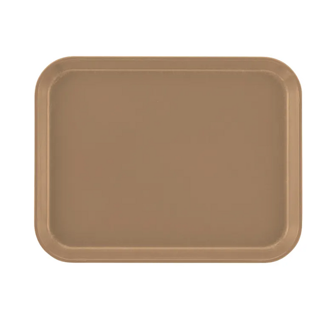 A rectangular, light brown Camtray with rounded corners and raised edges, viewed from above against a white background. The tray has a smooth surface, appears to be made of high-impact fiberglass, and is dishwasher safe.