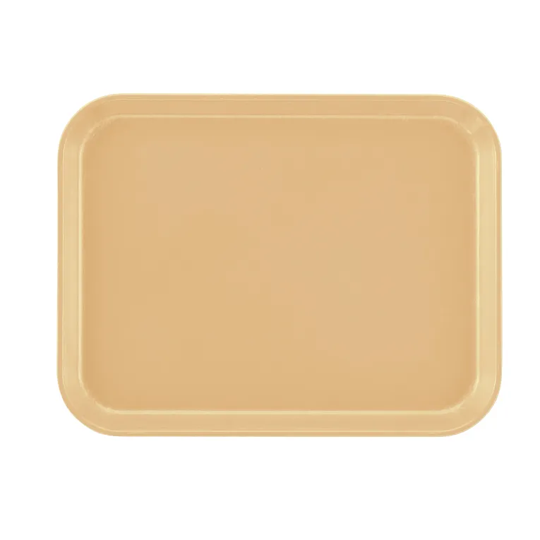 A rectangular, light tan Camtray with rounded corners and slightly raised edges, made from high-impact fiberglass and dishwasher safe, shown from a top-down view against a white background.