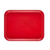 A rectangular, bright red Camtray with rounded corners and slightly raised edges, shown from above on a plain white background. The high-impact fiberglass tray has a smooth, glossy surface and is dishwasher safe. It appears empty.