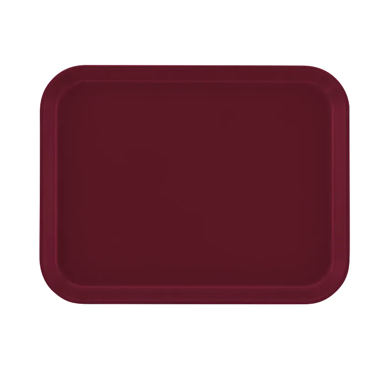 A rectangular Camtray serving tray with rounded corners, shown from above. Made from high-impact fiberglass, it is solid dark burgundy with a slightly raised edge. The background is plain white and the tray is dishwasher safe.