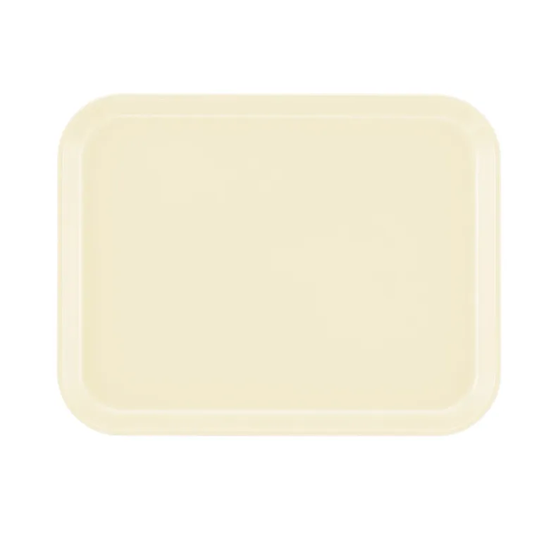 A rectangular, beige Camtray made of high-impact fiberglass with rounded corners and a slightly raised edge, set against a plain white background. This smooth, unadorned tray is also dishwasher safe for easy cleaning.
