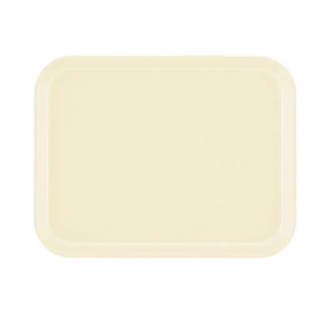 A rectangular, beige Camtray made of high-impact fiberglass with rounded corners and a slightly raised edge, set against a plain white background. This smooth, unadorned tray is also dishwasher safe for easy cleaning.