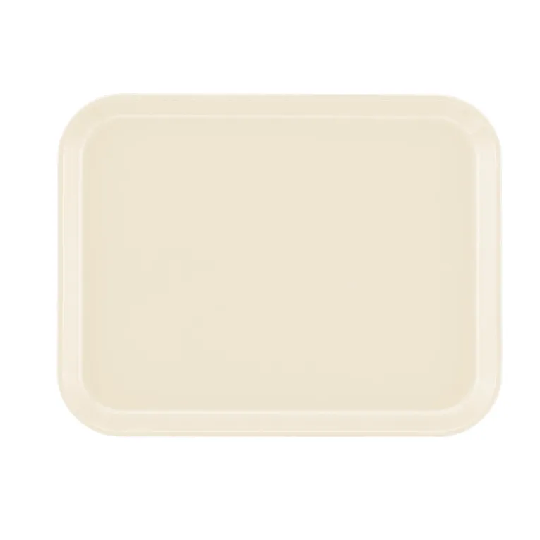 A plain, rectangular beige Camtray with rounded corners and a smooth surface. Made from high-impact fiberglass, this tray is photographed from above against a white background, highlighting its simple, minimalist, and dishwasher safe design.
