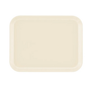 A plain, rectangular beige Camtray with rounded corners and a smooth surface. Made from high-impact fiberglass, this tray is photographed from above against a white background, highlighting its simple, minimalist, and dishwasher safe design.
