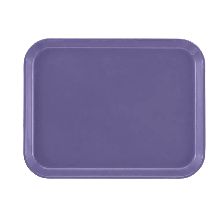A rectangular Camtray with rounded edges, shown from above. Made of high-impact fiberglass, this solid purple tray features a smooth, flat surface and slightly raised sides. The dishwasher safe tray is set against a plain white background.