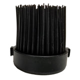A close-up of a black cylindrical brush attachment with dense, straight bristles. The round base has a smooth plastic surface, resembling an NSF silicone basting brush, and is typically used for cleaning or vacuuming.