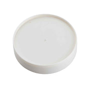 A round, flat, white plastic PourMaster Replacement Cap with a smooth surface and slightly raised edge, shown from above on a plain white background. This lid is also dishwasher safe for easy cleaning.