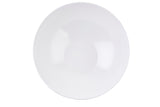 A plain, round, white ceramic plate from the Sierra Grande Collection is shown from a top-down view against a white background. The plate has smooth edges, no visible patterns, and subtle reflections on its glossy surface.