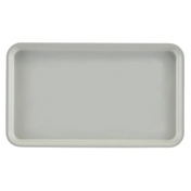 A plain, rectangular, light gray Camtray with rounded corners and slightly raised edges is centered against a white background. The smooth, unadorned surface suggests it is a high-impact fiberglass tray, likely both durable and dishwasher safe.