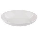 A plain, shallow Sierra Melamine Bowl with a smooth, glossy finish is viewed from a slight angle against a white background. The bowl is empty, showcasing its simple, minimalist design and is dishwasher safe for easy cleaning.
