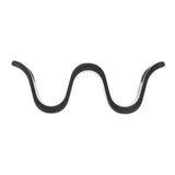 A black, wavy, S-shaped TableCraft object made of melamine is viewed from the front against a white background. The symmetrical item has two upward curves at each end and a downward curve in the center, resembling a Taco Taxi wave pattern.