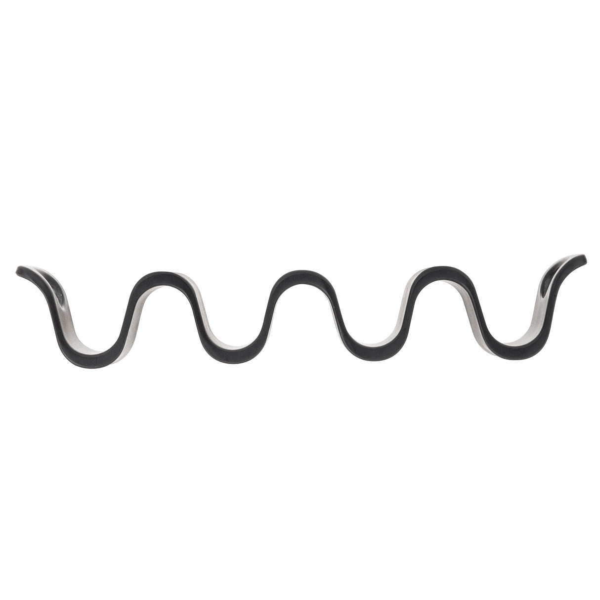 A black, wavy metal rack with a repeating up-and-down curve pattern, viewed from the side against a white background. Similar to the TableCraft Taco Taxi, it's designed for holding cylindrical objects or tacos horizontally.