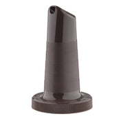 A dark brown, cone-shaped TableCraft Pourmaster Neck Spout with a ribbed grip and small angled opening for pouring. The wide circular, threaded base screws onto bottles easily. The matte surface adds to its grip and durability.
