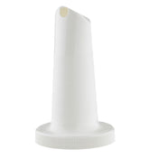 A white TableCraft Pourmaster Neck Spout adapter with a ribbed, conical body and a round, textured screw-on base. The top features a small slanted opening for pouring or dispensing liquids. Photographed against a plain white background.
