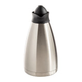 A vacuum insulated stainless steel Coffee Carafe with a brushed metal finish, black plastic spout, and lid. The sleek carafe features a smooth design and is photographed against a plain white background.