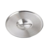 A round, stainless steel lid with a slightly domed shape and a central, horizontal handle. This TableCraft 10304 mini casserole lid has a brushed, matte finish and is photographed from above on a white background.