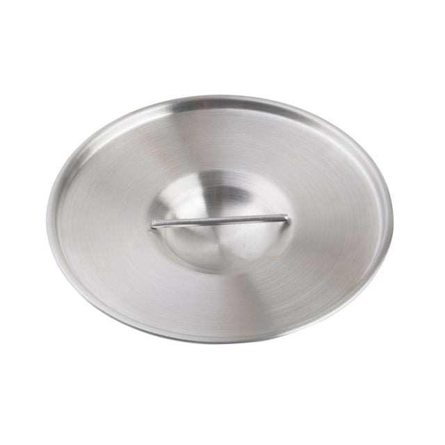 A round, stainless steel lid with a slightly domed shape and a central, horizontal handle. This TableCraft 10304 mini casserole lid has a brushed, matte finish and is photographed from above on a white background.