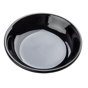 A shiny, empty black ceramic bowl is shown against a white background. Its smooth, glossy surface and rounded edges complement a minimalist look—perfect alongside a black mini plate or any dishwasher safe plate for modern table settings.