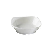 A plain, white, square-shaped mini melamine bowl with gently curved sides and rounded corners. The TableCraft 10315W is empty and sits on a white background, highlighting its smooth, glossy surface and modern, dishwasher safe design.