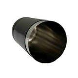 A 16 oz stainless steel cup or bar shaker lies on its side against a plain white background. The cup has a shiny, metallic finish, a wide opening, and smooth edges. The inner surface is visible, reflecting light.