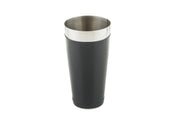 A sleek black and silver cup made from durable stainless steel, perfect for use as a 28 oz bar shaker.