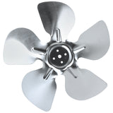 A metallic, four-blade circle fan blade with rounded edges is shown against a white background. The central hub has four holes, and each blade reflects light for a shiny, silver look—ideal for Empura Refrigeration or as a genuine Empura Parts replacement.