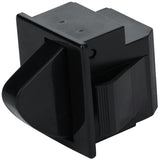 A black, rectangular plastic rocker switch, like the Empura Door Switch, features a protruding angled lever for toggling on and off. The smooth glossy surface and ridged box-shaped housing provide grip—ideal for Empura Refrigeration units.