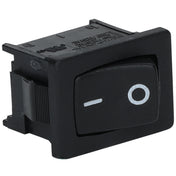 A black rectangular rocker light switch with a raised button showing a white horizontal line (on) and a white circle (off), set in a black frame with electrical prongs on the back, compatible with Empura Parts and Empura Refrigeration units.