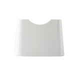 A white, smooth, rectangular Sierra Collection sugar packet holder with a glossy melamine finish and a curved, scooped indentation at the top center. The plain white background highlights its modern design and ceramic-like appearance. Photographed from the front.