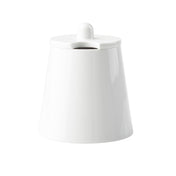 A white, conical ceramic sugar bowl from the Sierra Collection Sugar Jar line, featuring a matching lid with a rounded knob and notch for a spoon. The design is simple and modern against a plain white background.