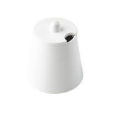 A white ceramic sugar bowl inspired by the Sierra Collection Sugar Jar, featuring a conical shape and matching lid with a small round handle. The modern design includes a convenient notch for a spoon, all set against a plain white background.