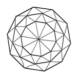A black powder coated steel wireframe geometric sculpture forms a symmetrical, spherical shape made of interconnected triangles and polygons, resembling a 3D polyhedron or modern TableCraft wire basket, on a white background.