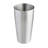 A 28 oz stainless steel cocktail shaker tin stands upright on a white background. The shaker is cylindrical with smooth, brushed metal sides, a slightly tapered shape, and an open top revealing the shiny metallic interior.