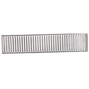 A rectangular stainless steel drip tray with evenly spaced vertical grooves, perfect for draining or organizing items. The tray has a shiny, silver finish and a smooth border around the grooved section. Ideal for home or commercial use.