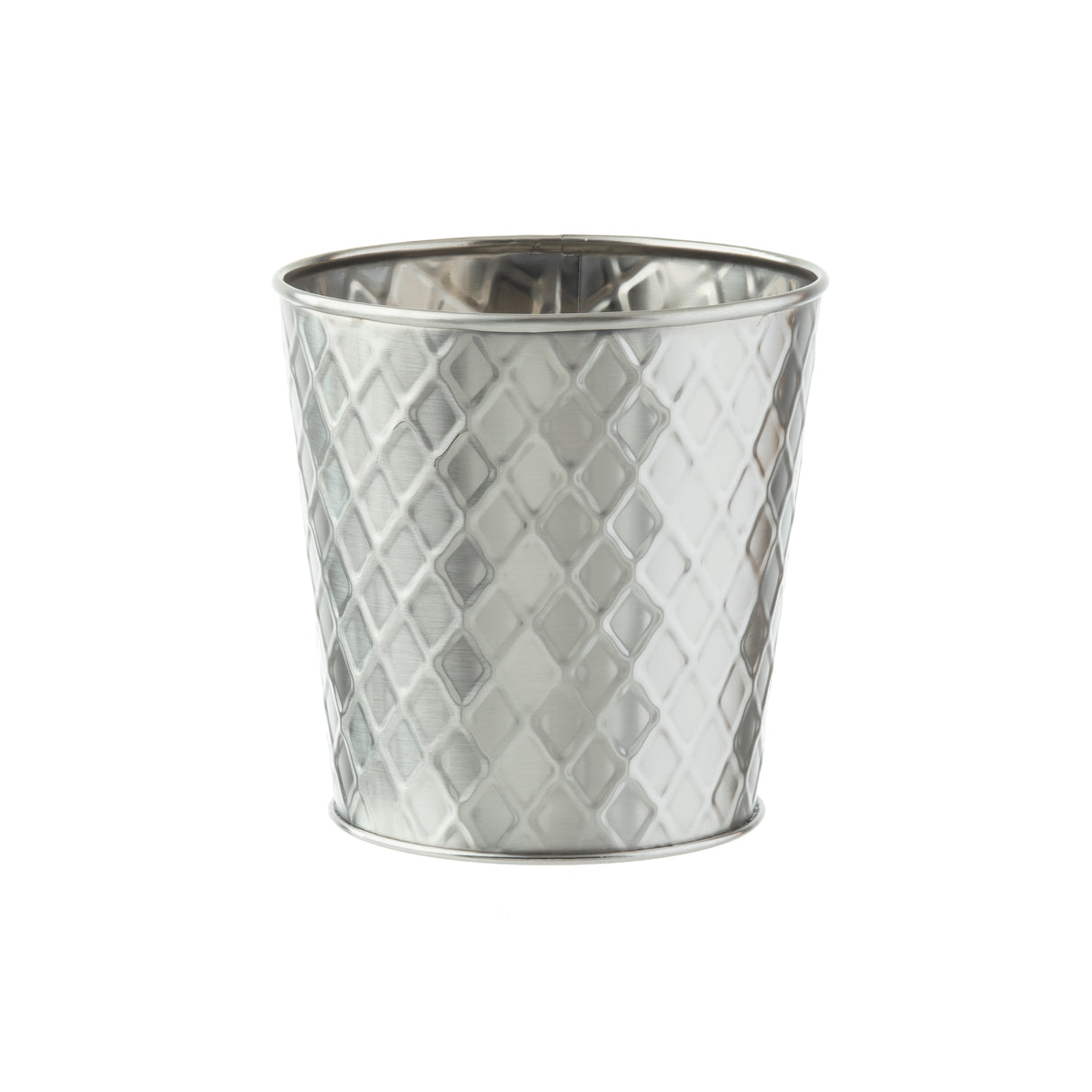 A small, cylindrical stainless steel cup with a diamond-patterned, textured surface. The 23 oz cup features a slightly flared rim and is set against a plain white background.