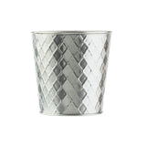 A silver metal wastebasket with a diamond-patterned, textured surface, inspired by the Lattice Collection Cup. The basket is cylindrical, tapers slightly at the base, and is set against a white background.